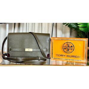 Stunning!  Tory Burch Petite Lee Radziwill Olive Leather & Suede Crossbody/Shoul